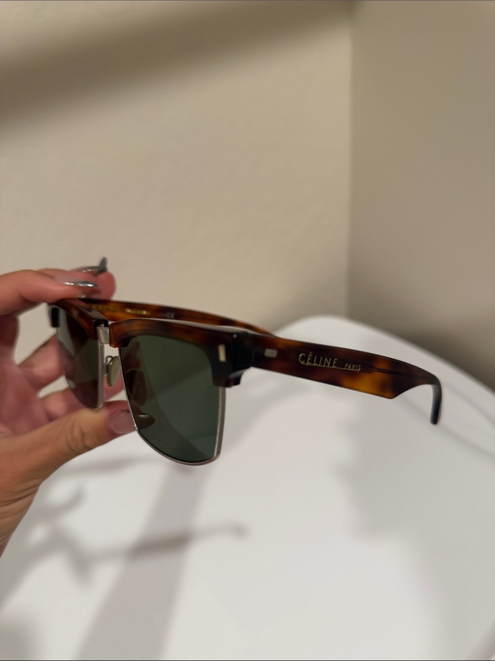 Céline Paris Tortoiseshell Rectangular Sunglasses - Brown/Green like new no case